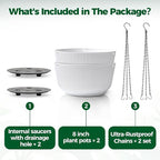 T4U Hanging Planter Self Watering 8 Inch, 2 Pack White Indoor Hanging Plant pots - Image 6