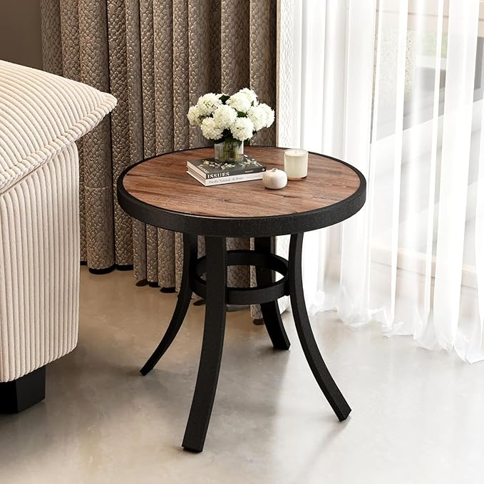 PHI VILLA Outdoor Round Side Table Set of 2, Outside All Weather Coffee Bistro - Image 2