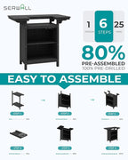 SERWALL Outdoor Bar Table Set – HDPE Black Patio Bar Cabinet - Image 7
