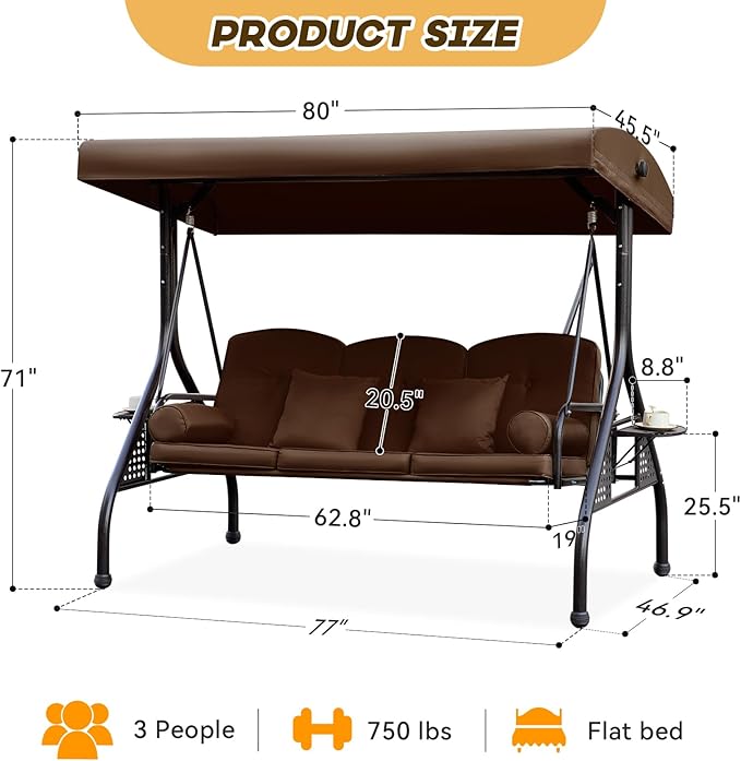 3 in 1 Patio Swing with Adjustable Canopy - Image 2