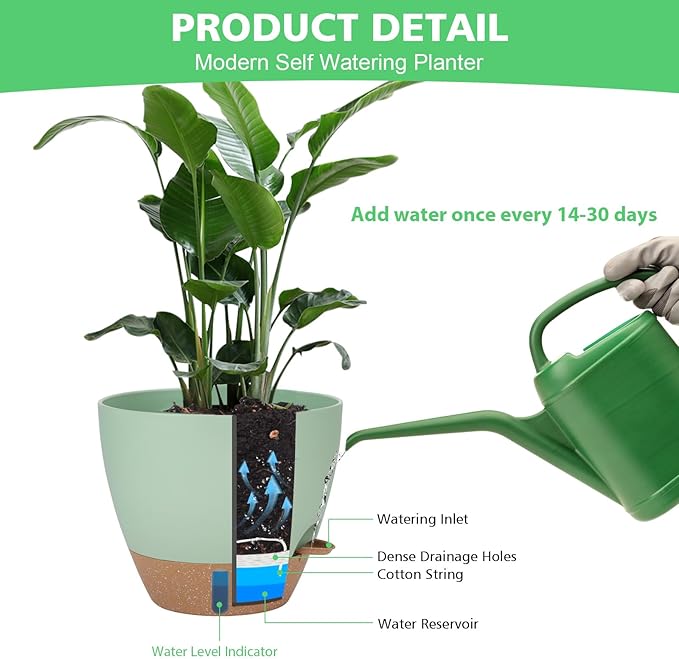Self Watering Planter Set with Visual Water Level, Modern 8+7+6.5+6+5.5+5 Inch - Image 6