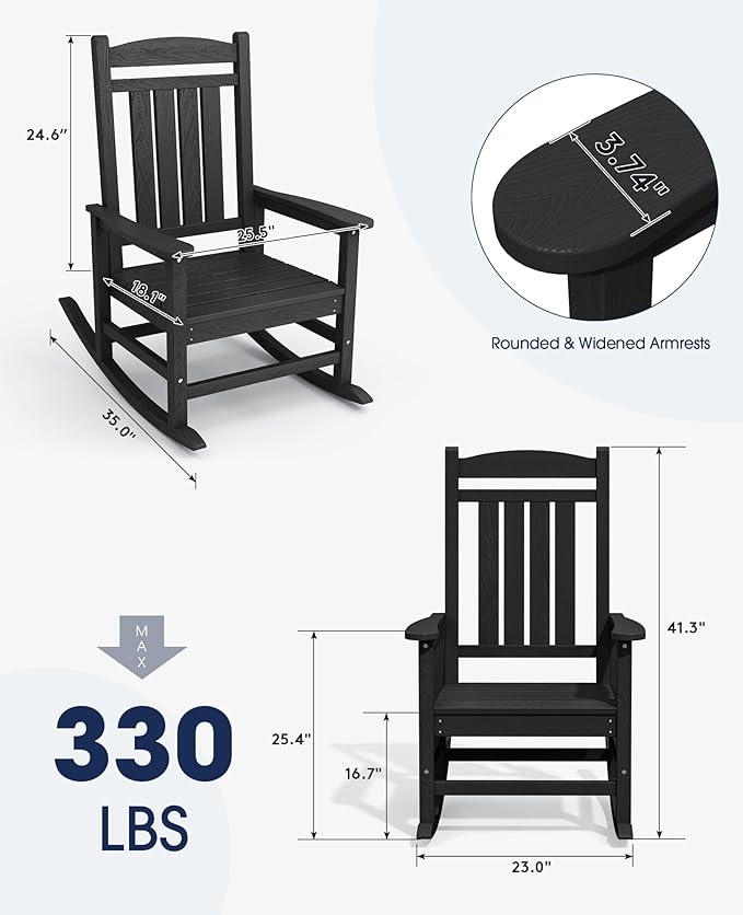 KINGYES Outdoor Rocking Chair Set of 4, High Density Polyethylene Patio Rocking - Image 3