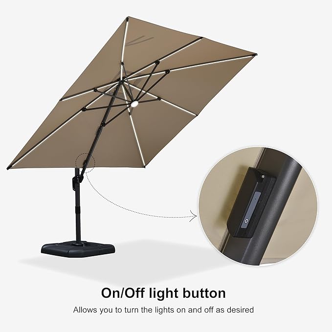 PURPLE LEAF 10 Feet Patio Umbrella Outdoor Cantilever Solar Powered LED Square - Image 6
