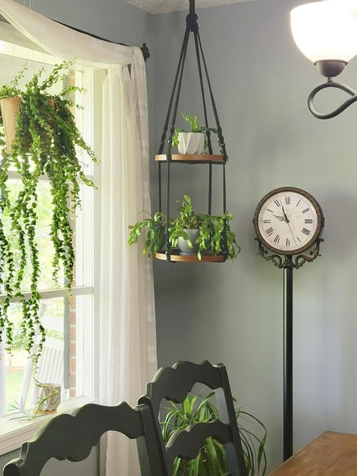 2 Tier Macrame Plant Hanger | Plant Hanger Indoor, Hanging Planter | Hanging - Image 2