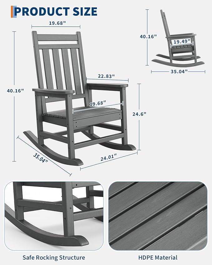 GarveeLife Poly Lumber Rocking Chair Outdoor Set of 4 - Image 2