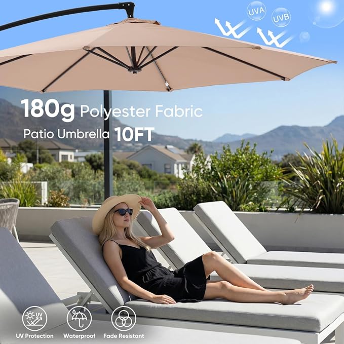 NEWBULIG 10FT Patio Umbrella, Offset Cantilever Outdoor Patio Table Umbrella - Image 3