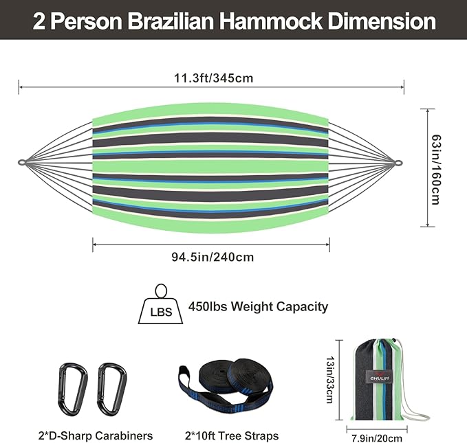 Brazilian Double Hammock with Tree Straps, Extra Large 94x63IN, 2 Persons - Image 3