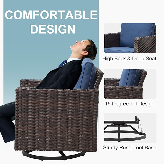 Belord Outdoor Bistro Set 3 Piece Wicker Swivel Rocker Patio Chairs, Oversize - Image 4