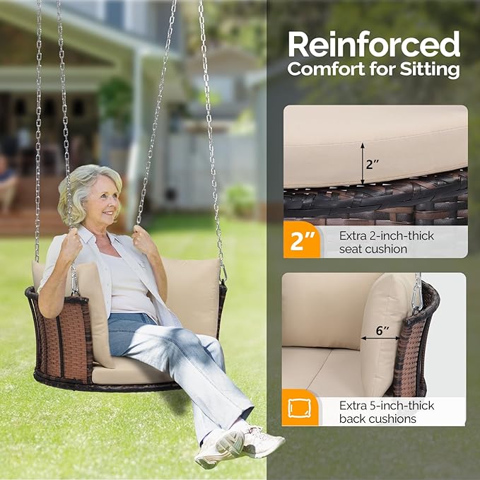 VINGLI 2.4 FT 1-Person Use Round Rattan Porch Swing Outdoor Support 440 LBS - Image 2