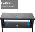 Outdoor Wicker Coffee Table Patio Furniture Garden Rattan 2-Layer Glass Table - Image 7