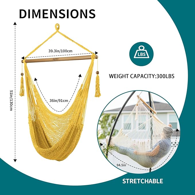 JoyView Hammock Chair with Spreader Bar Caribbean Hammock Swing Chair 300 LBS - Image 2
