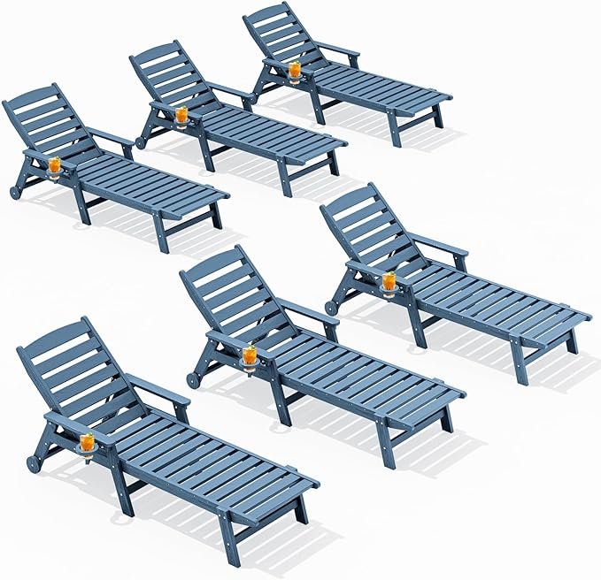 SERWALL Patio Chaise Lounge Chair Set of 6, 5 Positions Adjustable Poly Outdoor by SERWALL
