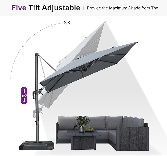 PURPLE LEAF 8 Feet Patio Umbrella Outdoor Cantilever Square Umbrella Aluminum - Image 8