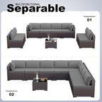 Kullavik 9 Pieces Outdoor Patio Furniture Set PE Wicker Rattan Sectional Sofa - Image 4
