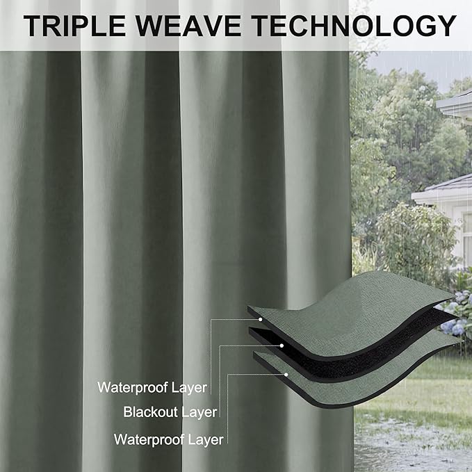 RYB HOME Outdoor Curtains for Patio Waterproof Block Sunlight Thermal Insulated - Image 6