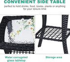 VINGLI Outdoor Side Table with Storage Wicker Patio Side Table, Tempered Glass - Image 5