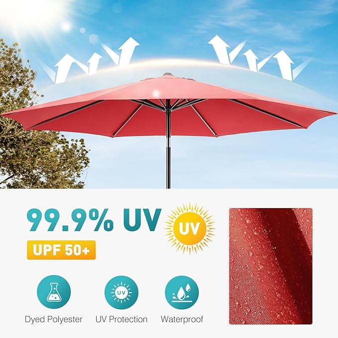 OLIXIS 9ft Patio Umbrella with Tilt and Crank Button & 8 Sturdy Ribs Waterproof - Image 3