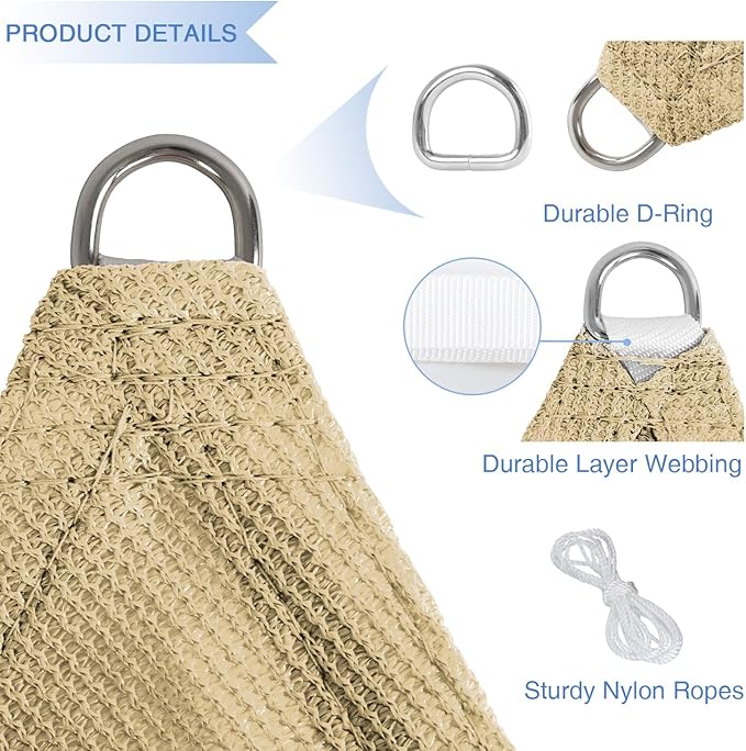 E&K Sunrise 15' x 15' x 15' Sun Shade Sail Triangle Canopy Shade Cover UV Block - Image 4
