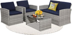 4-Piece Patio Furniture Set, Wicker Outdoor Rattan Sectional Sofa by KROFEM