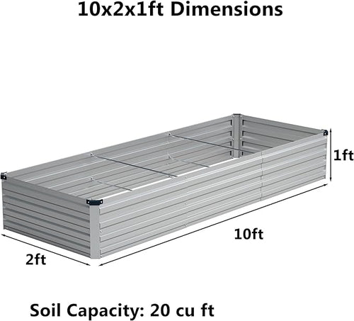 10x2x1ft Galvanized Raised Garden Bed, Outdoor Planter Boxes Metal Patio Kit - Image 2
