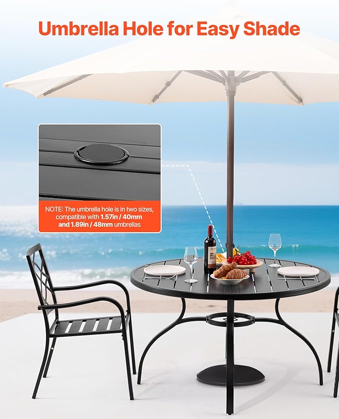 VEVOR Outdoor Patio Dining Table, 47 inch Round Metal Steel Slat Backyard - Image 7