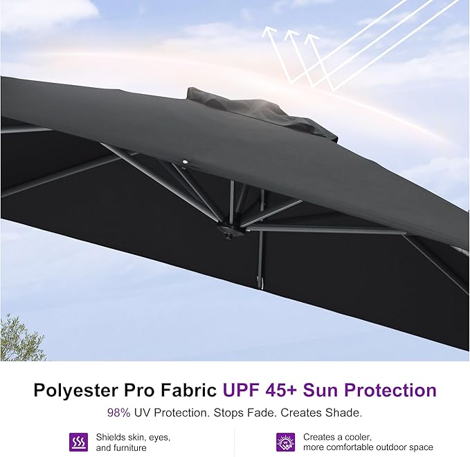 PURPLE LEAF 9 Feet Square Cantilever Umbrella Patio Umbrella - Image 5