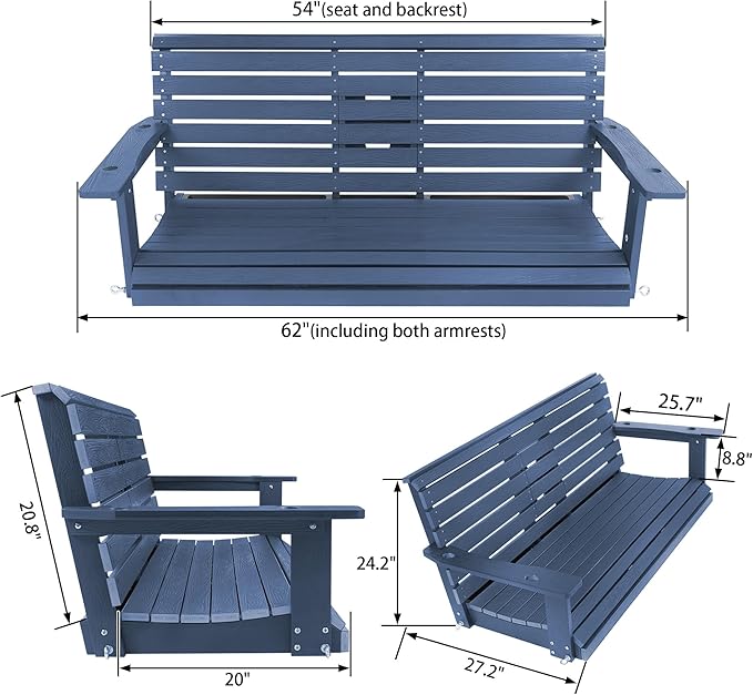 Poly Lumber 3-Seat Porch Swing, HIPS 5-Feet Bench Swing - Image 2