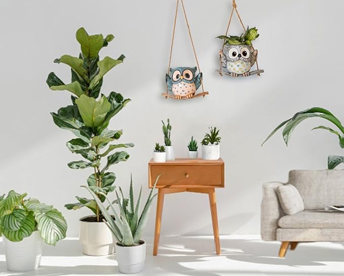 Swing Owl Hanging Planters for Indoor Plants, Cute Small Succulent Pots - Image 4