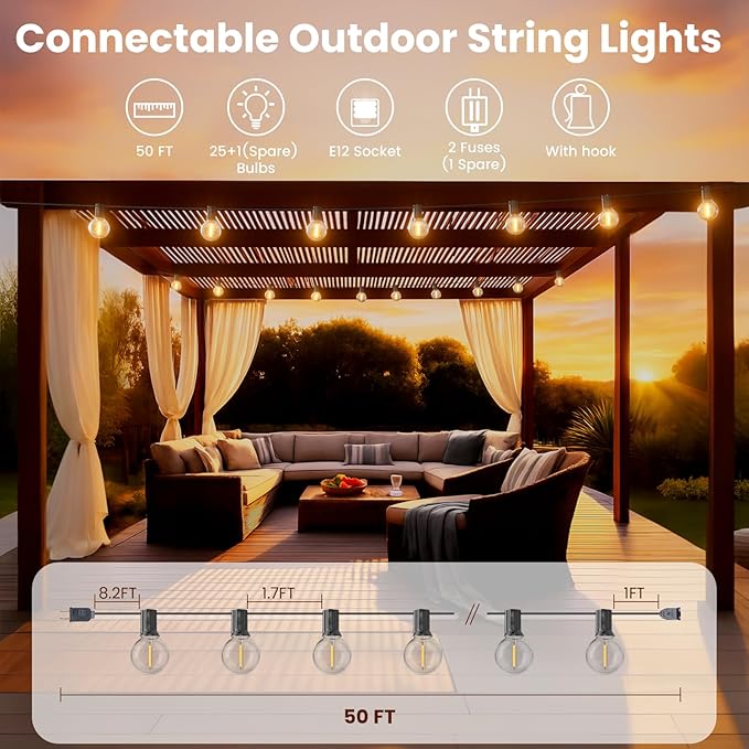 RTTY Dense-Glow Outdoor String Lights 50ft, G40 Led Patio Globe Lights - Image 2