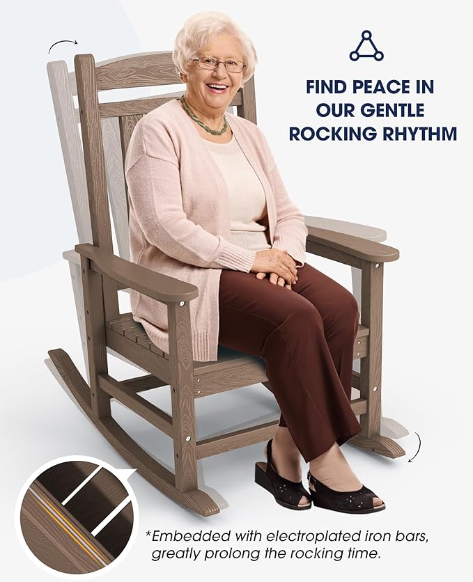 KINGYES HDPE Rocking Chairs Outdoor, Patio Rocking Chairs - Image 5