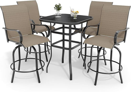 5 PCS Outdoor Bar Set with Outdoor Bistro Table and Chairs Set of 4, Bar Height by LuyFuitre