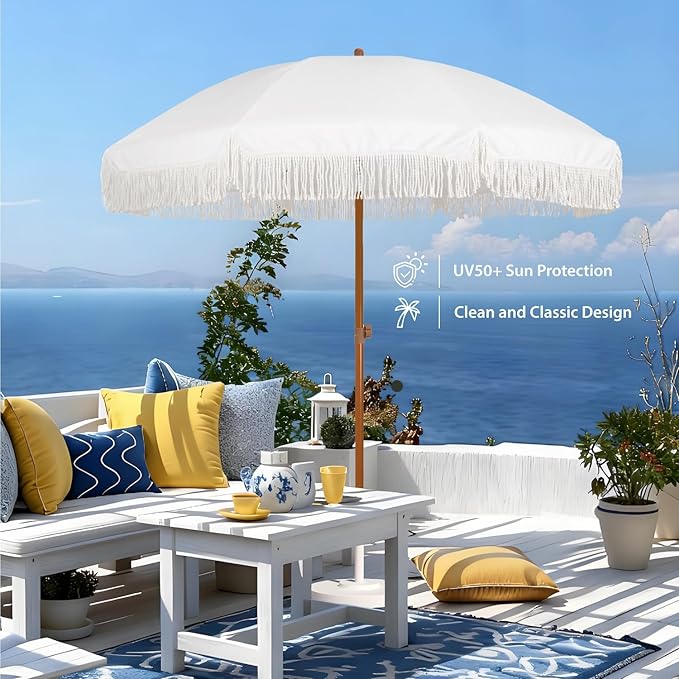 AMMSUN 7ft Patio Umbrella with Fringe Outdoor Tassel Umbrella UPF50+ Premium - Image 5