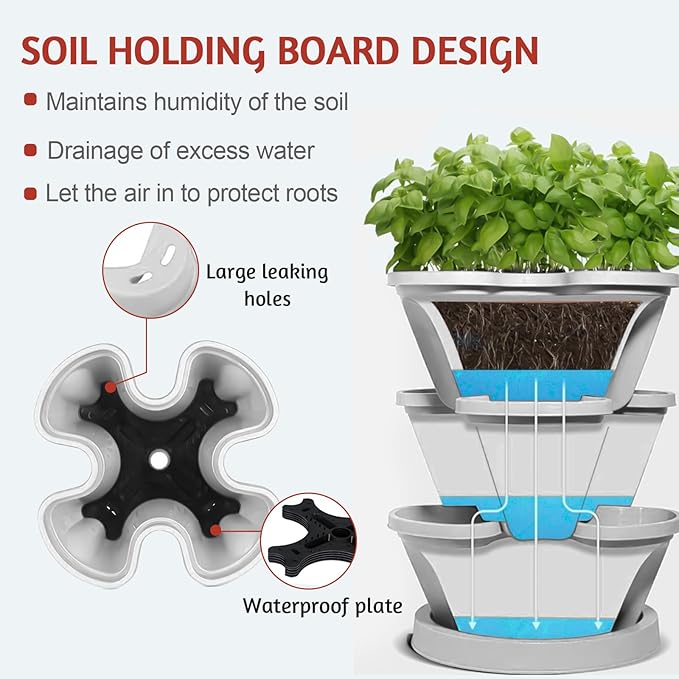 Vertical Strawberry Planter-5 Tier Stackable Herb Tower Planters Stacking - Image 5