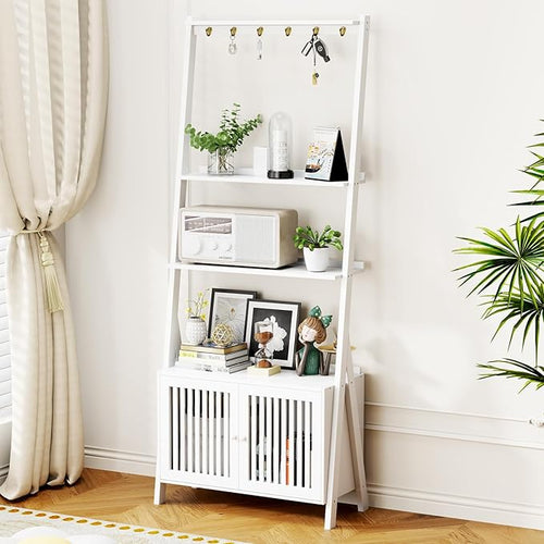 4-Tier Ladder Shelf with Drawers 59.5"H x 24.8"L x 10.6"W, Ladder Bookshelf by OAKVIVOElegantLifestyle