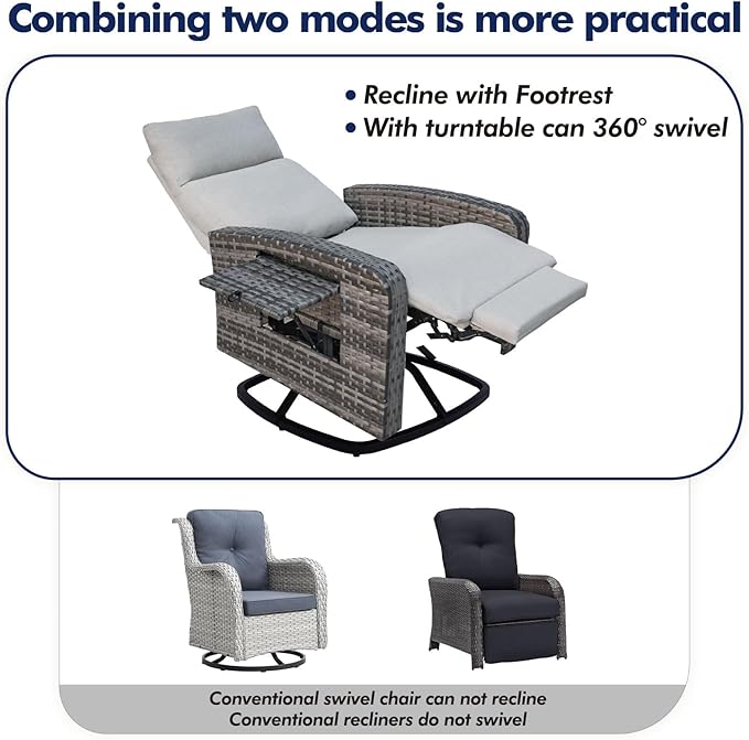Outdoor Recliner Chair Set of 2, Wicker Patio Recliners - Image 6