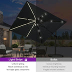 PURPLE LEAF 10 Feet Patio Umbrella Outdoor Cantilever Solar Powered LED Swivel - Image 3
