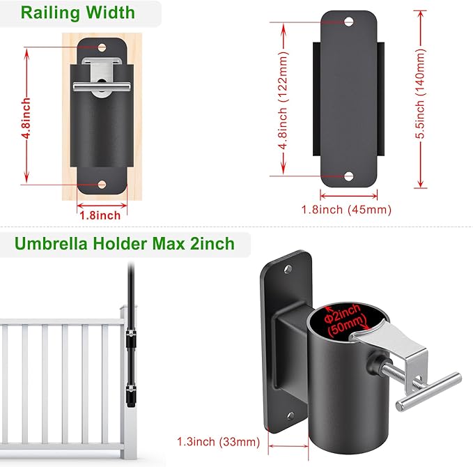 Heavy Duty Deck Railing Umbrella Holder, Patio Umbrella Stand - Image 2
