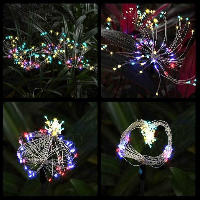FOOING 4 Pcs Solar Garden Lights Solar Firework Lights Waterproof, 120 LED - Image 5