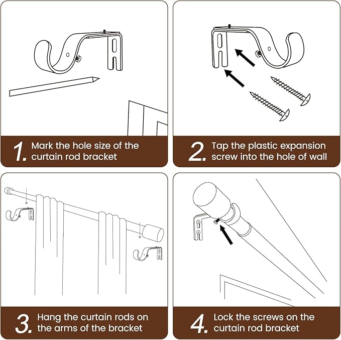 1” Diameter Curtain Rods Itself is 30 to 90 inch 2 Pack Fit 30-84 inch Window - Image 6
