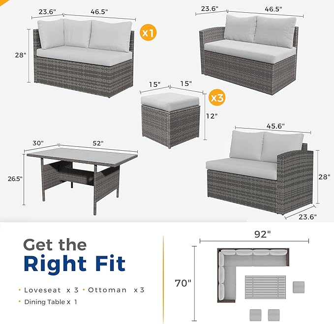Wisteria Lane 7 Piece Patio Furniture Set, Wicker Patio Sectional - Image 2