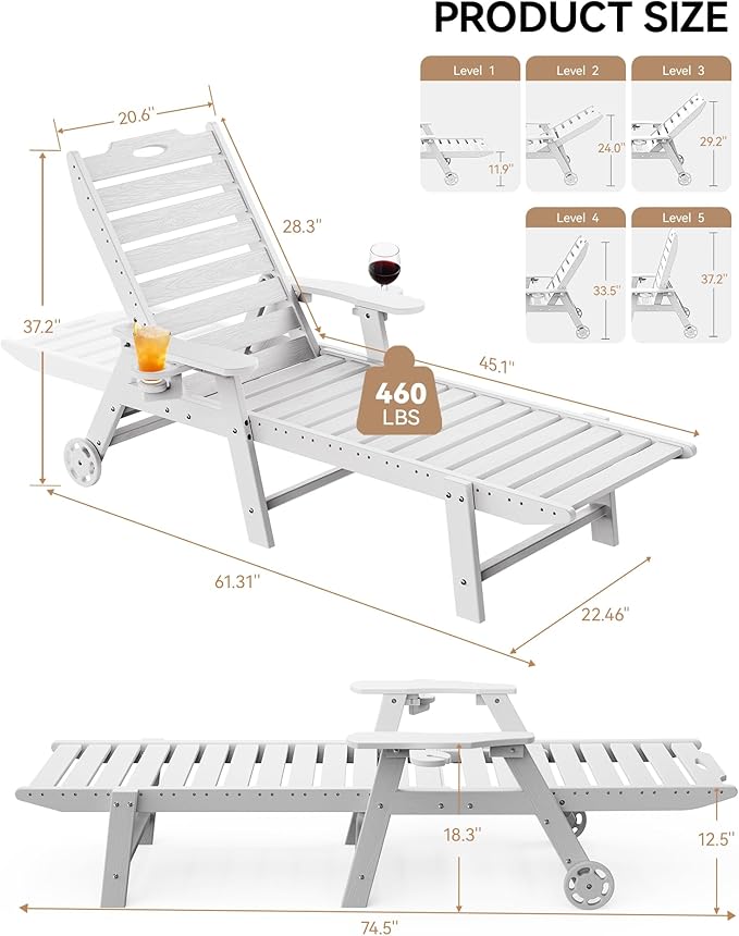 Carauci Lounge Chair Outdoor, HDPE Chaise Lounge - Image 3