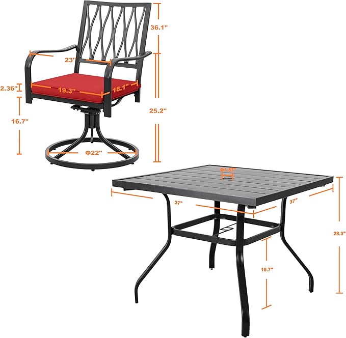 NUU GARDEN 5 Piece Outdoor Dining Set, Outdoor Furniture Set - Image 9