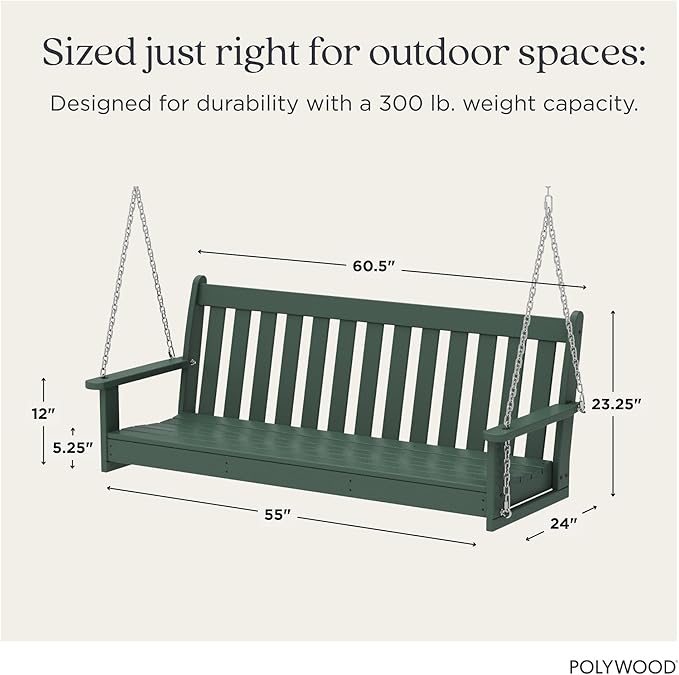 POLYWOOD Vineyard 5-Foot Porch Swing, Heavy Duty HDPE Outdoor Hanging Bench - Image 3