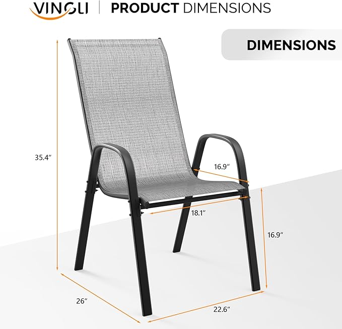 VINGLI Patio Chairs Set of 6 – Stackable Outdoor Dining Chairs - Image 3