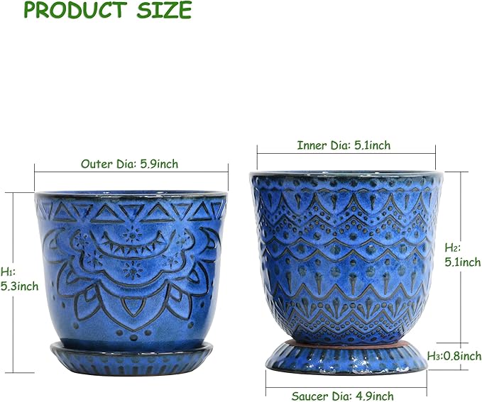 Gepege 6 Inch Blue Ceramic Planter, Plant Pot - Image 2