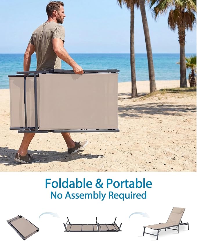 4 Pack Foldable Chaise Lounge Chair - Image 7