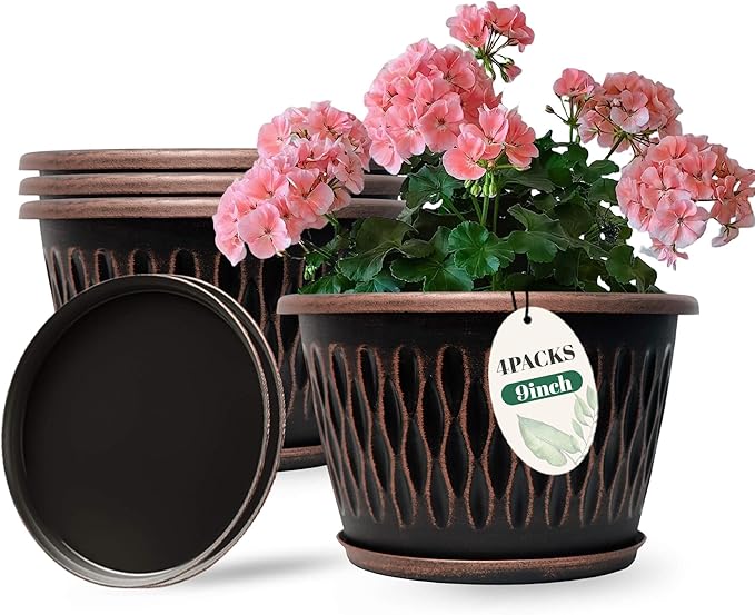 4 Pack 9 Inch Retro Plant Pots, Vintage Striped Flower Pots by Usocik