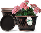 4 Pack 9 Inch Retro Plant Pots, Vintage Striped Flower Pots by Usocik