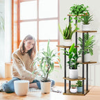 6 Tier Wood Tall Plant Stand Metal Rack Indoor, Planter Shelf Display Rack - Image 6
