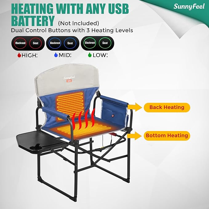 SUNNYFEEL Heated Camping Directors Chair, Heavy Duty, Oversized Portable - Image 5